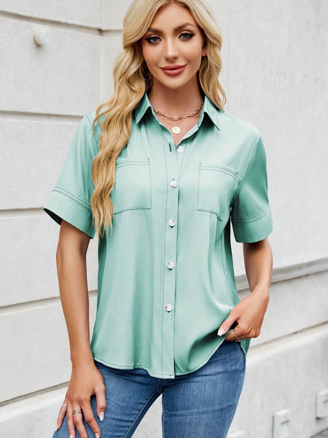 Collared Neck Short Sleeve Shirt - Hovatok