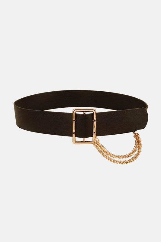 PU Leather Wide Belt with Chain - Hovatok