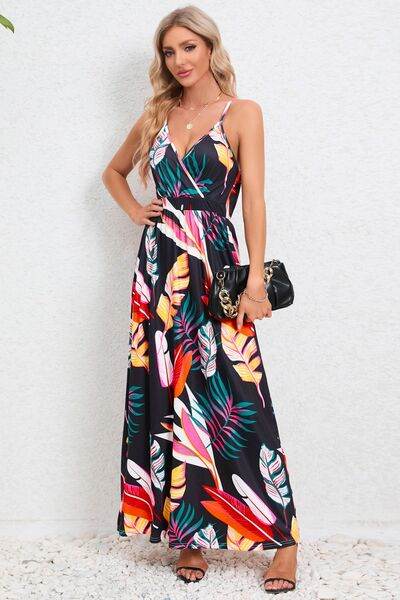 Printed Surplice Maxi Cami Dress - Hovatok