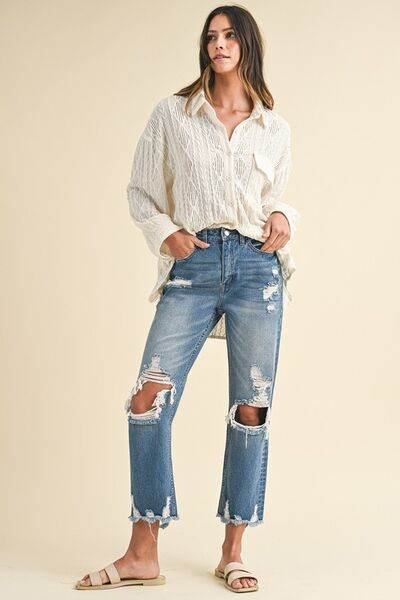 Annie Wear Distressed Raw Hem Cropped Jeans - Hovatok
