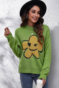 Flower Graphic Drop Shoulder Sweater - Hovatok