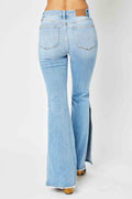 Judy Blue Full Size Mid Rise Raw Hem Slit Flare Jeans - Hovatok