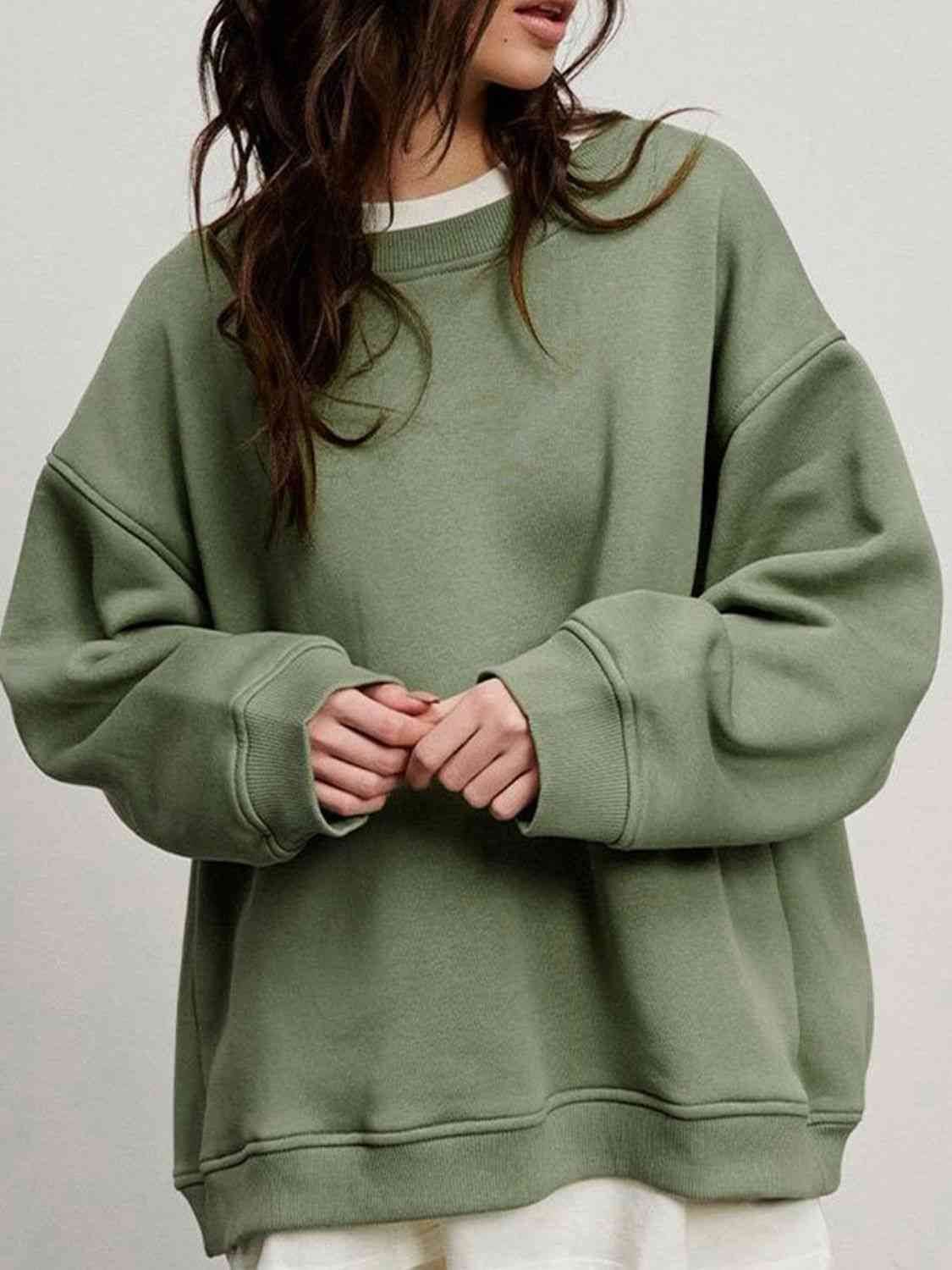 Oversize Round Neck Dropped Shoulder Sweatshirt - Hovatok