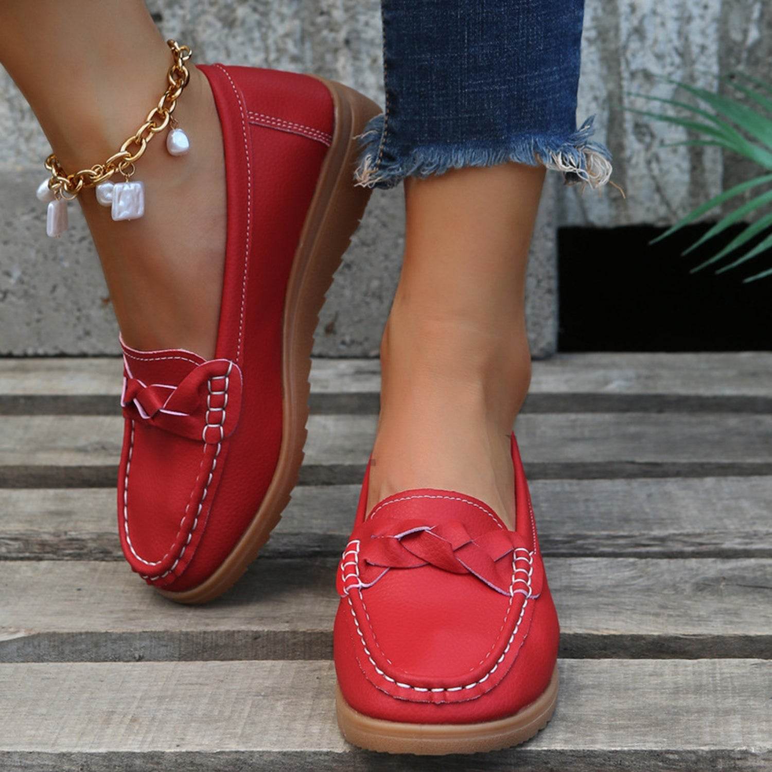 Weave Wedge Heeled Loafers - Hovatok