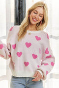 ADORA Heart Round Neck Drop Shoulder Sweater - Hovatok
