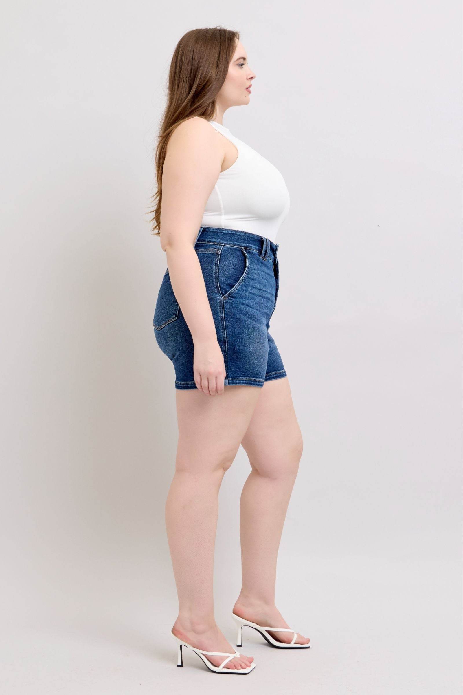 Judy Blue Full Size Double Button Waistband Denim Shorts Plus Size - Hovatok