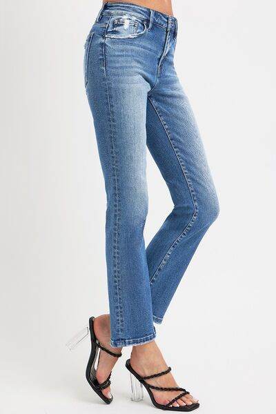 RISEN Full Size Mid Rise Ankle Straight Jeans with Pockets - Hovatok