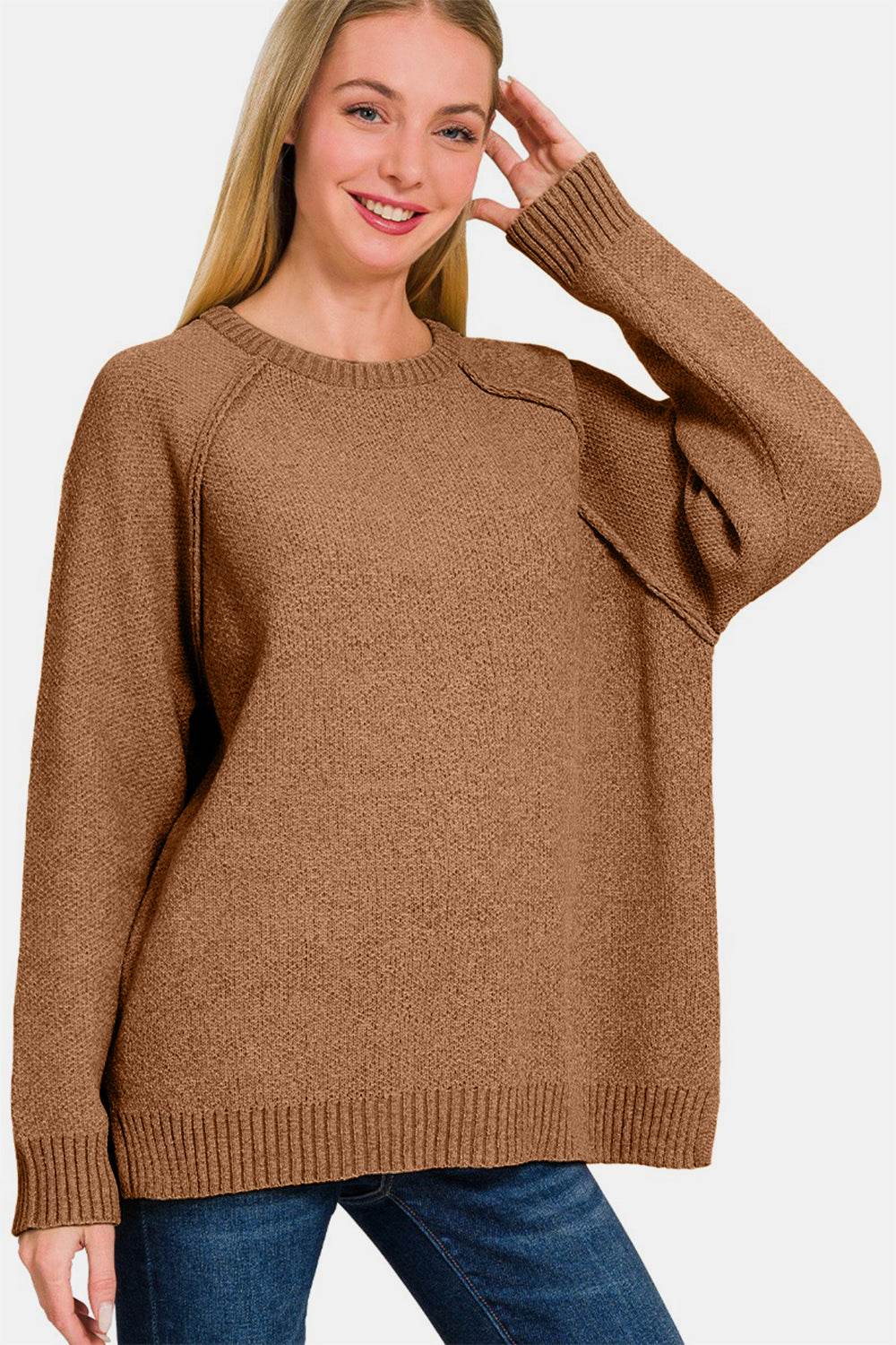 Zenana Side Slit Raglan Sleeve Sweater - Hovatok