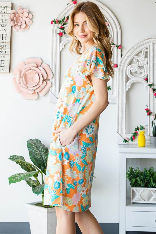 Heimish Full Size Ruffled Short Sleeve Floral Mini Dress Plus Size - Hovatok