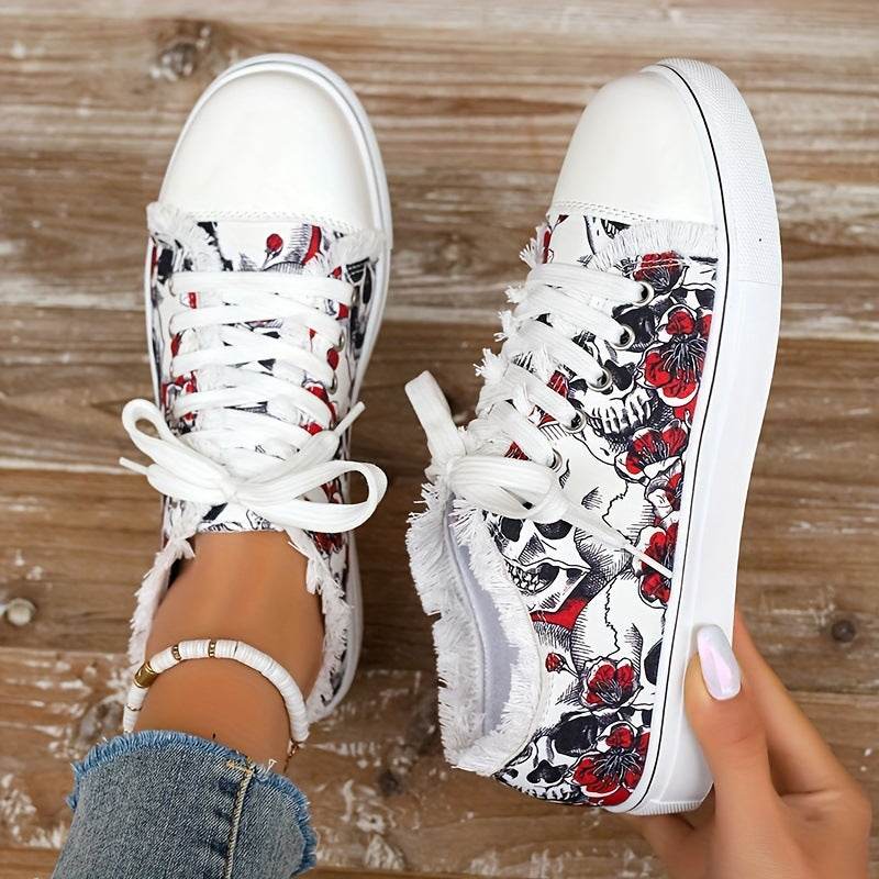 Raw Hem Printed Canvas Sneakers - Hovatok