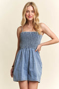ADORA Smocked Spaghetti Strap Denim Romper - Hovatok