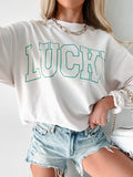 LUCKY Graphic Round Neck Long Sleeve Sweatshirt - Hovatok