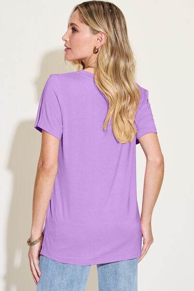 Basic Bae Bamboo Full Size V-Neck High-Low T-Shirt - Hovatok