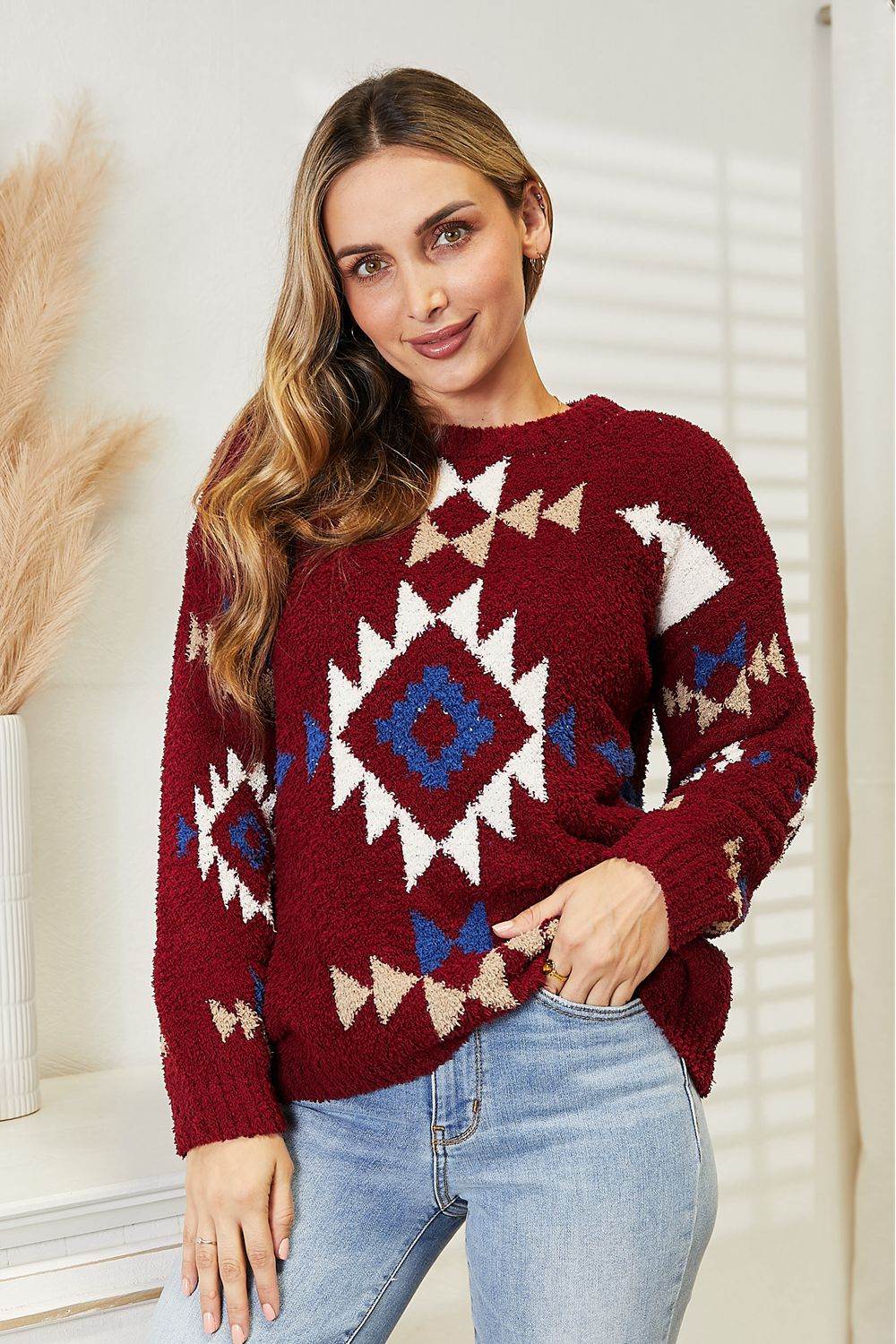 HEYSON Full Size Aztec Soft Fuzzy Sweater - Hovatok