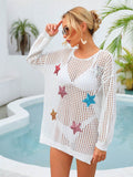 Angel Wings Sequin Star Round Neck Long Sleeve Cover Up - Hovatok