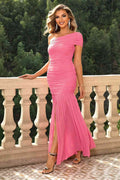 One-Shoulder Ruched Maxi Dress - Hovatok