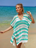 Angel Wings Tassel Openwork Striped V-Neck Cover Up - Hovatok