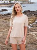 Round Neck Short Sleeve Top and Shorts Sweater Set - Hovatok