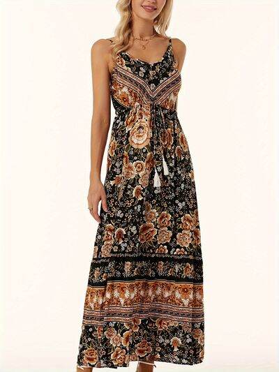 Printed Scoop Neck Midi Cami Dress - Hovatok