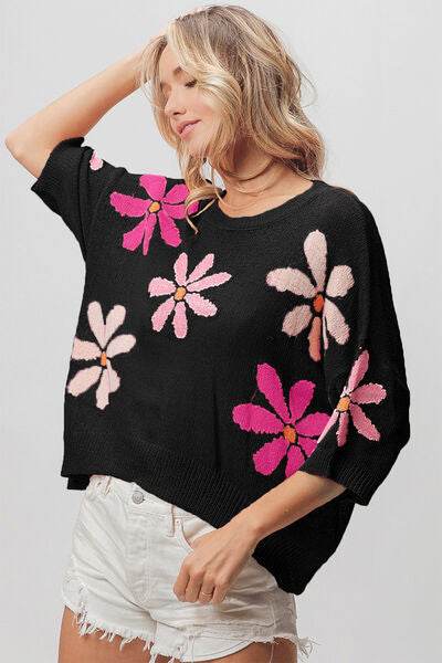 BiBi Floral Pattern Cropped Sweater - Hovatok