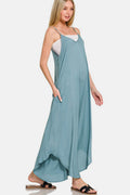 Zenana Spaghetti Strap Wide Leg Overalls with Pockets - Hovatok