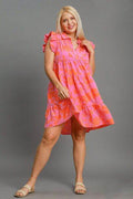 Umgee Full Size Floral Print Ruffle Cap Sleeve Tiered Dress Plus Size - Hovatok