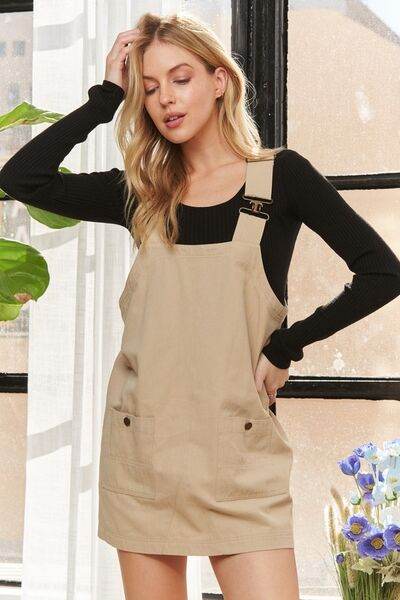 ADORA Adjustable Wide Strap Square Neck Overall Dress - Hovatok
