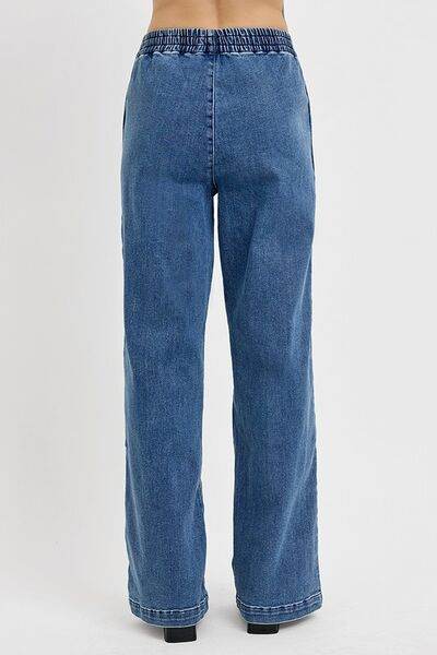 RISEN Full Size Elastic Waist Wide Leg Jeans Plus Size - Hovatok