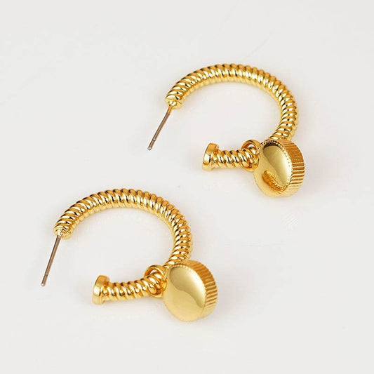 Rope Cat's Eye Stone C-Hoop Earrings - Hovatok
