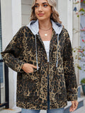 Leopard Button Up Drop Shoulder Denim Jacket - Hovatok