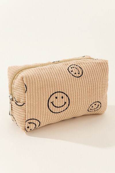 Zenana Smiley Face Corduroy Cosmetic Pouch - Hovatok