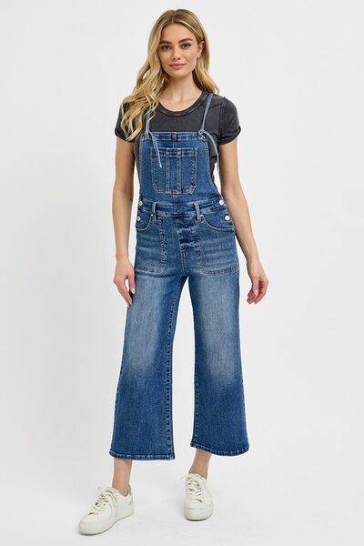 RISEN Full Size Knotted Strap Denim Overalls with Pockets Plus Size - Hovatok