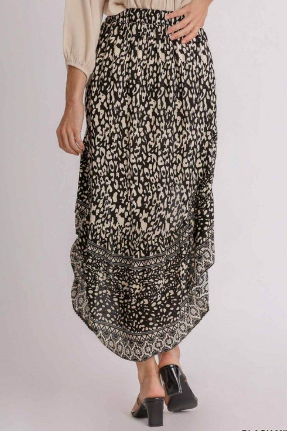 Umgee Full Size Animal Border Print High Low Skirt Plus Size - Hovatok