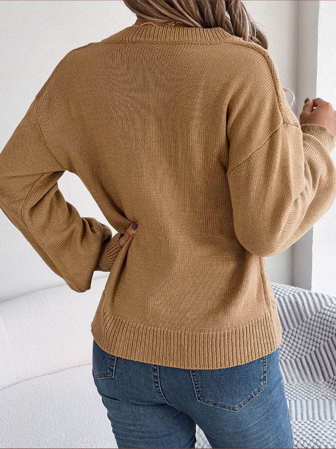 Cable-Knit Buttoned V-Neck Sweater - Hovatok