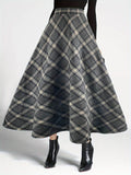 Plaid Elastic Waist Midi Skirt - Hovatok