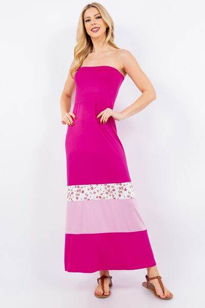 Celeste Full Size Color Block Tube Maxi Dress Plus Size - Hovatok