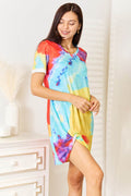 Shiny Tie-Dye V-Neck Twisted Dress - Hovatok