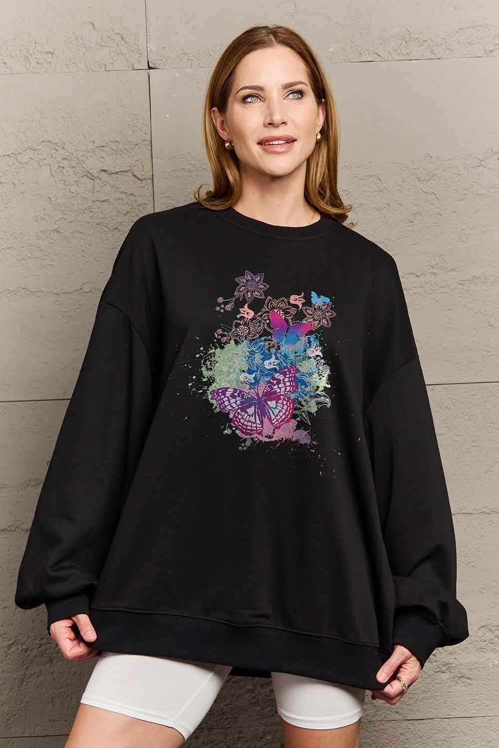 Simply Love Simply Love Full Size Butterfly Graphic Sweatshirt - Hovatok