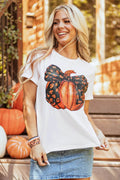 Pumpkin Round Neck Short Sleeve T-Shirt - Hovatok