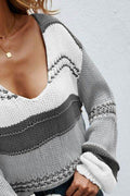 Angel Wings Color Block V-Neck Dropped Shoulder Sweater - Hovatok