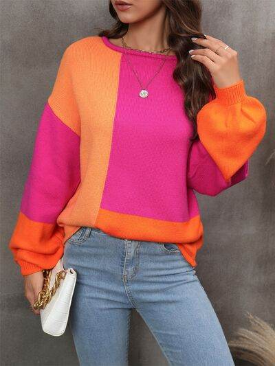 Angel Wings Color Block Round Neck Sweater - Hovatok