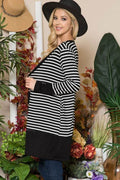 Celeste Full Size Striped Button Up Long Sleeve Cardigan Plus Size - Hovatok