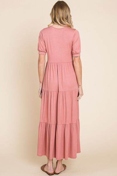 BOMBOM Short Sleeve Tiered Maxi Dress - Hovatok