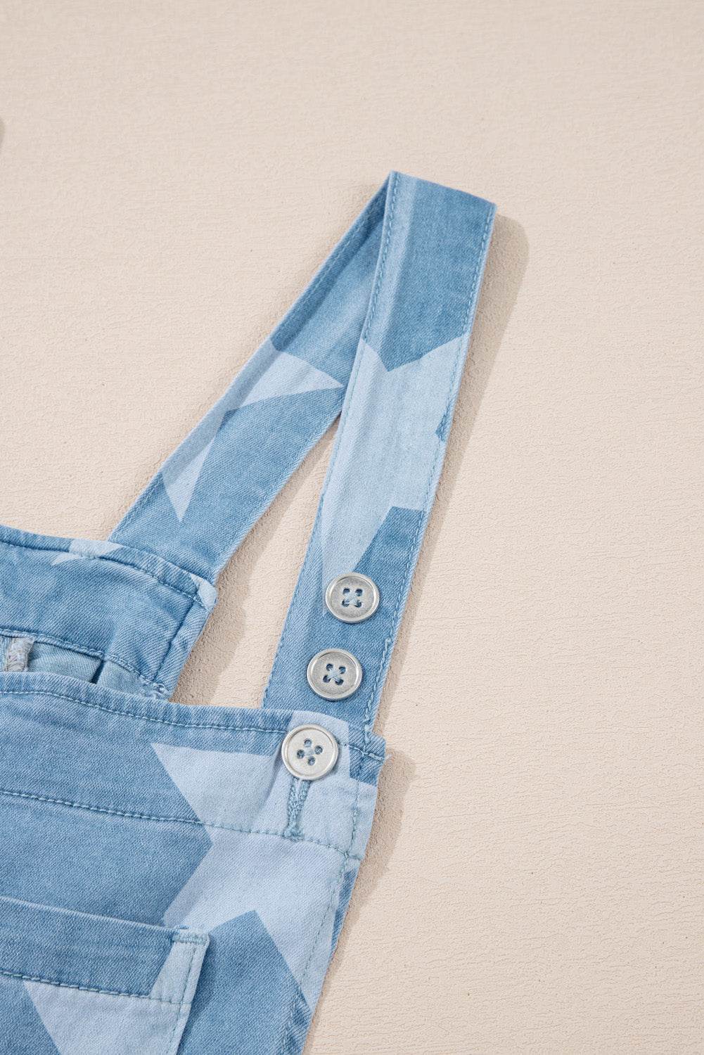 Star Print Square Neck Denim Overalls - Hovatok