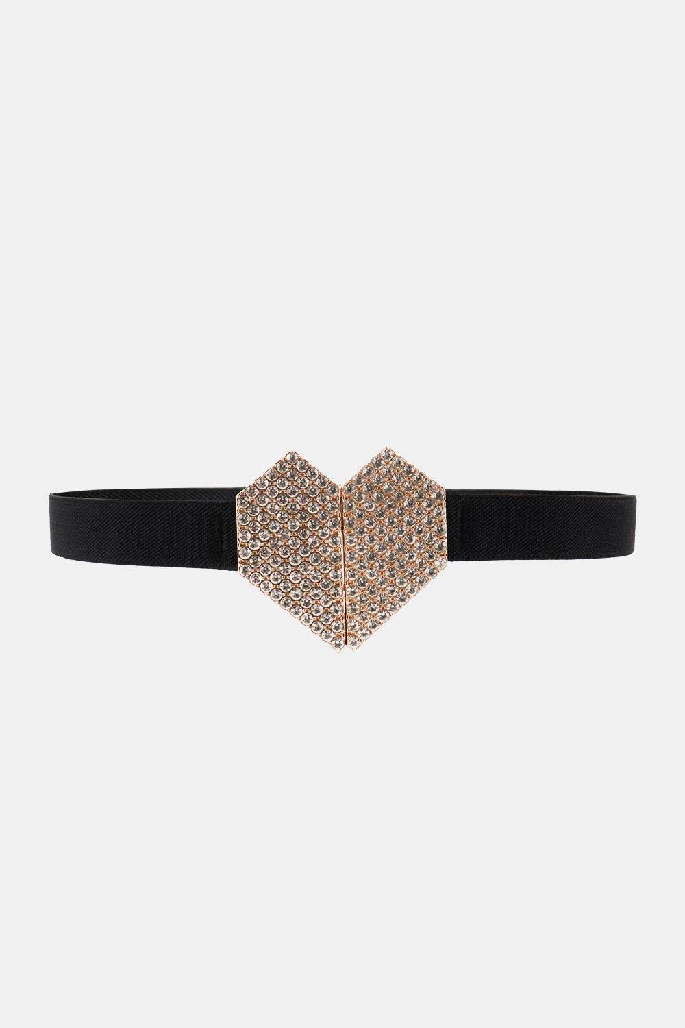 Rhinestone Heart Buckle Elastic Belt - Hovatok