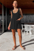 Full Size Scoop Neck Tie Shoulder Romper - Hovatok