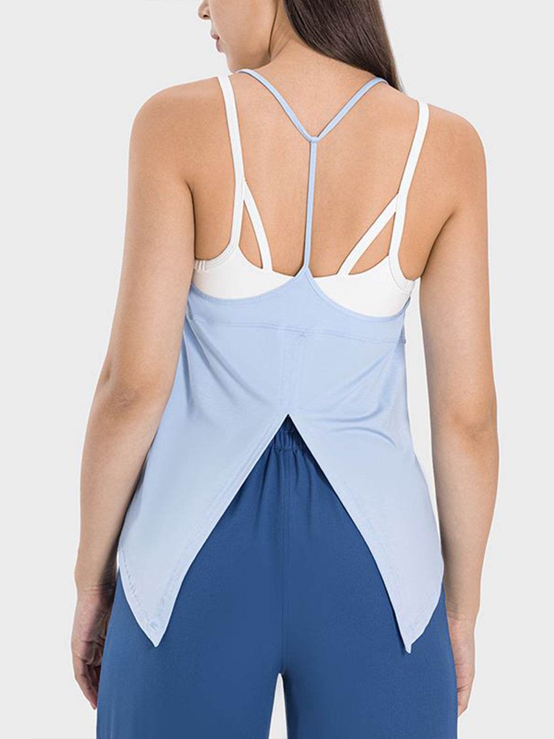 Millennia Slit Spaghetti Strap Scoop Neck Active Cami - Hovatok