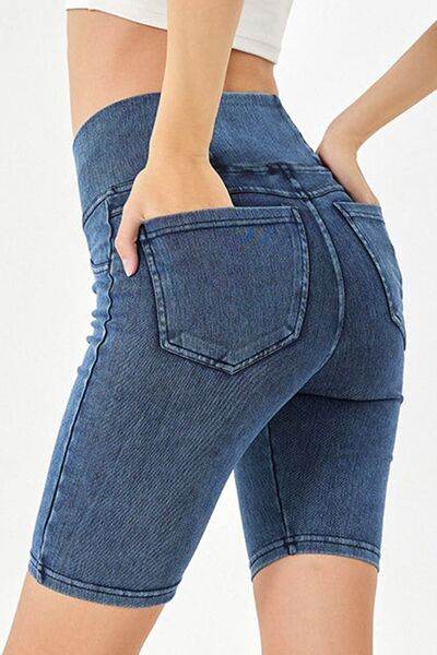 Basic Bae Asymmetrical Waist Denim Shorts with Pockets - Hovatok