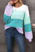 Angel Wings Color Block Round Neck Dropped Shoulder Sweater - Hovatok