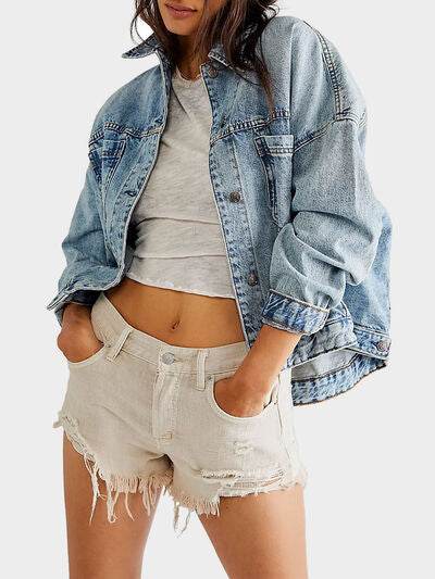 Button Up Long Sleeve Denim Jacket - Hovatok